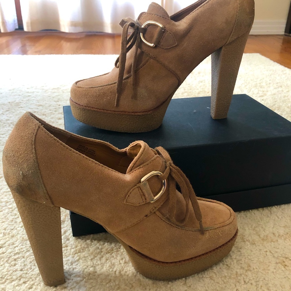 Suede Laced Up High Heeled Shoe